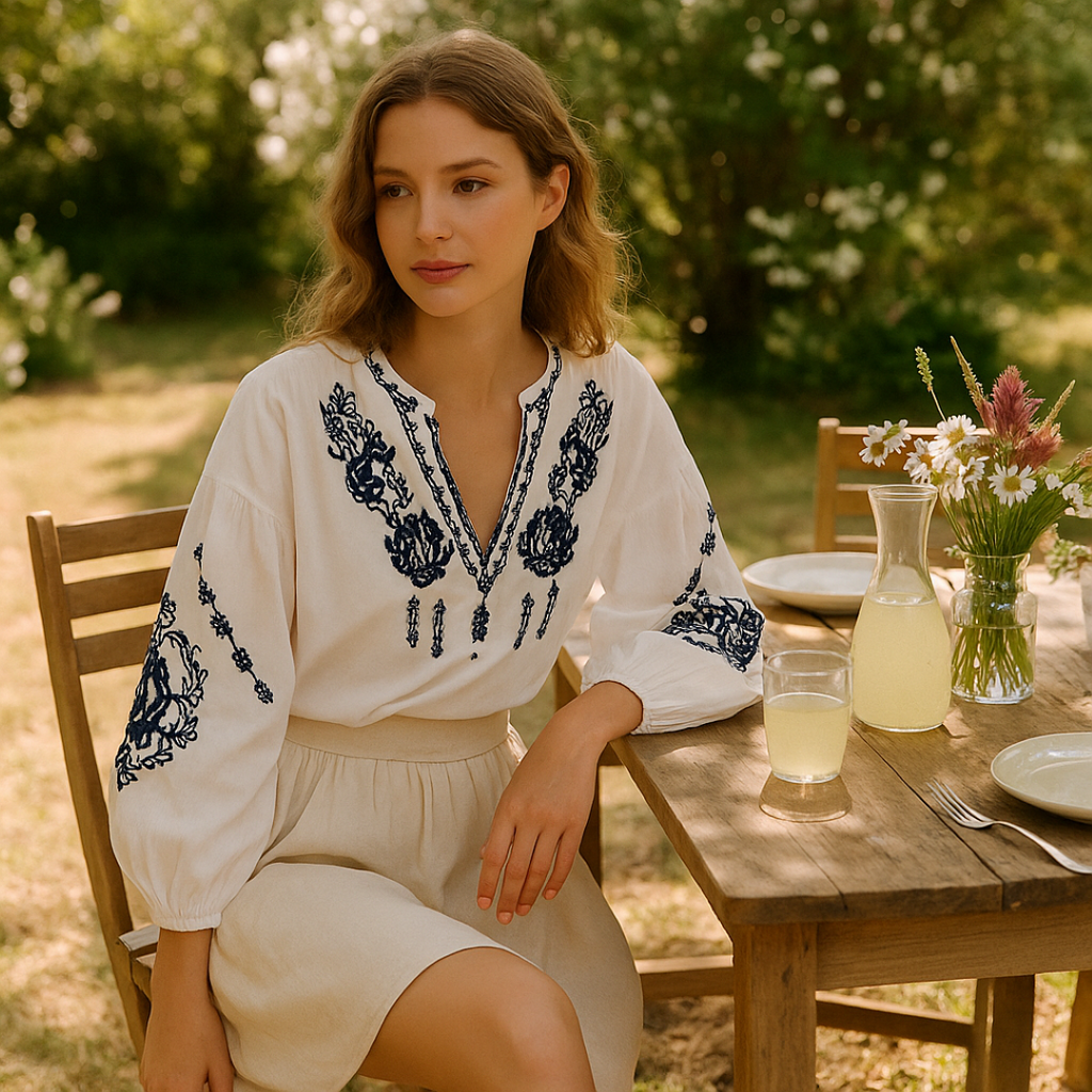 Boho Embroidered Blouse with Loose Breathable Fit
