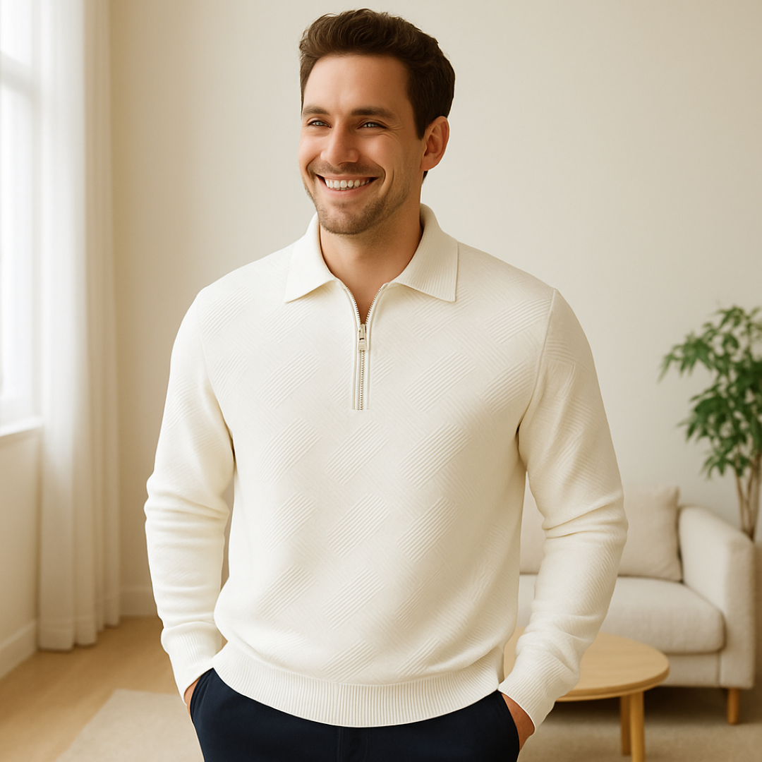 Jersey texturizado con cremallera corta y corte moderno ajustado