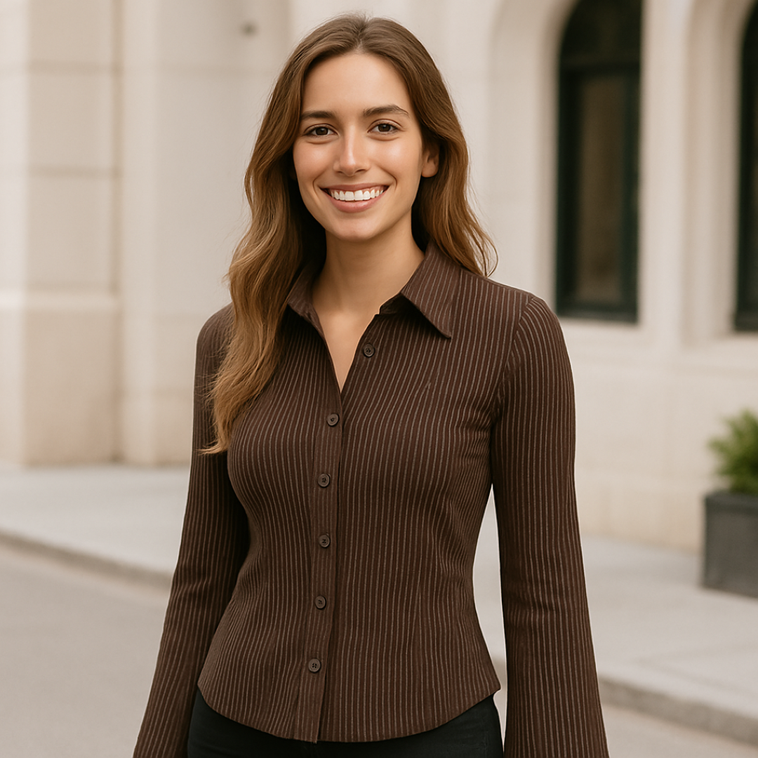 Blusa de rayas de corte ajustado con mangas anchas y acampanadas