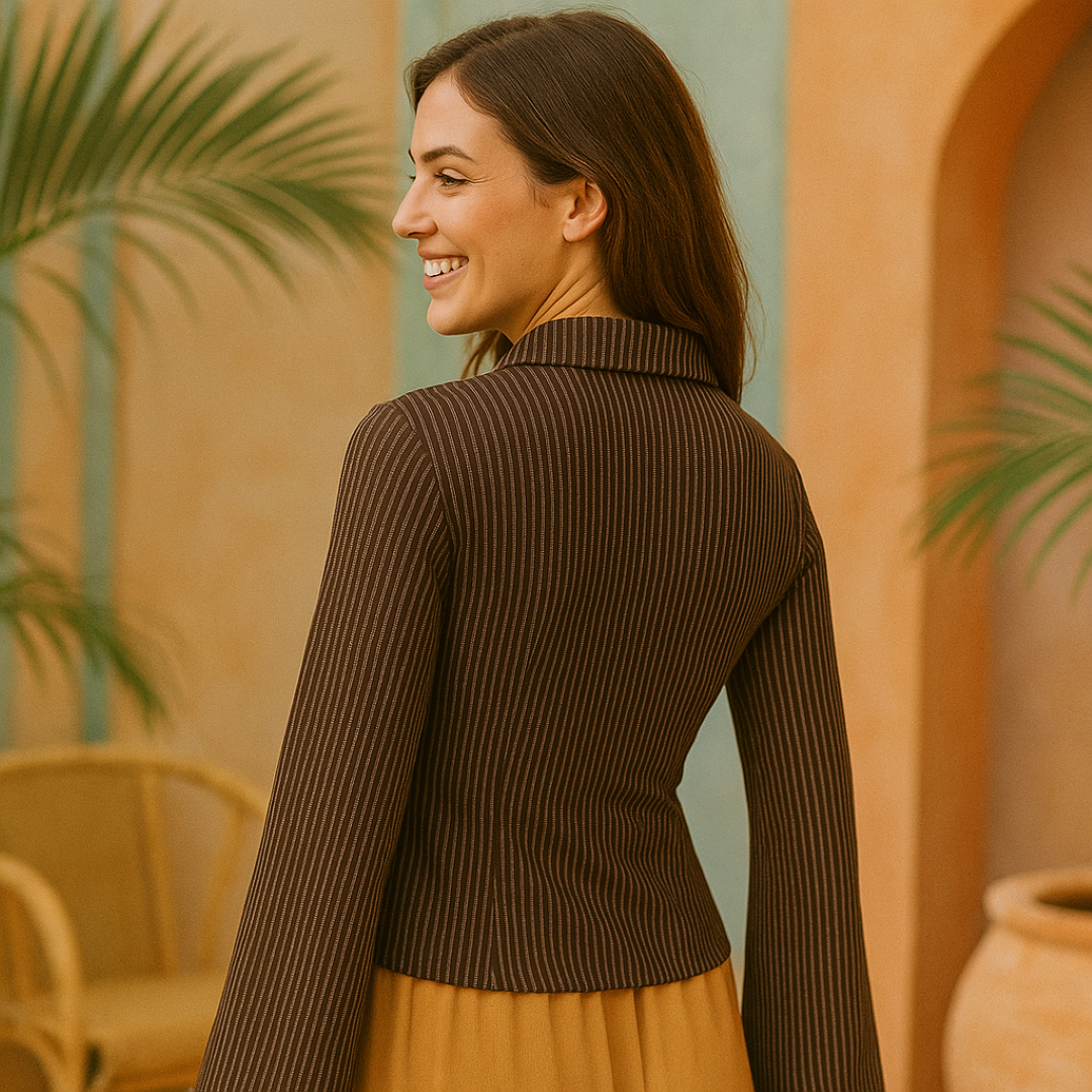 Blusa de rayas de corte ajustado con mangas anchas y acampanadas