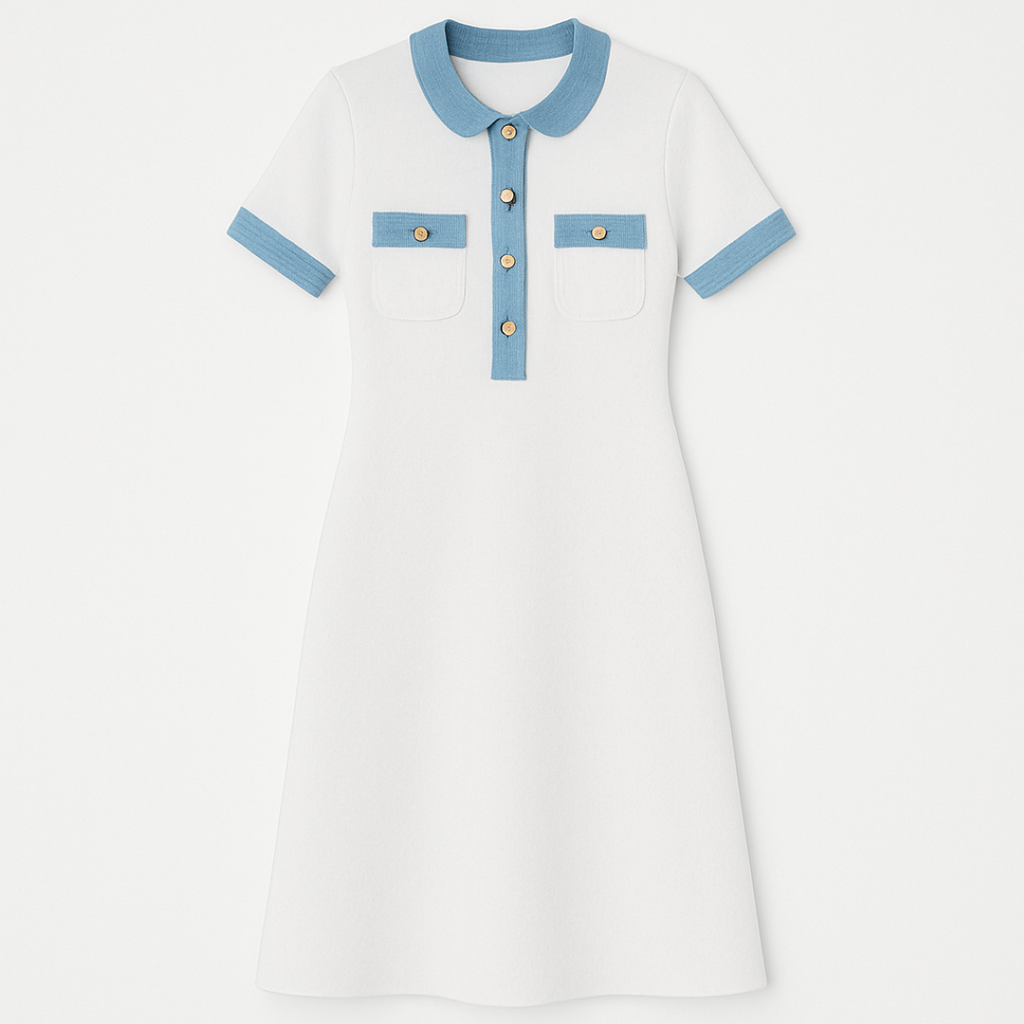 Vestido midi de punto de canalé con detalle de botones estilo vaquero