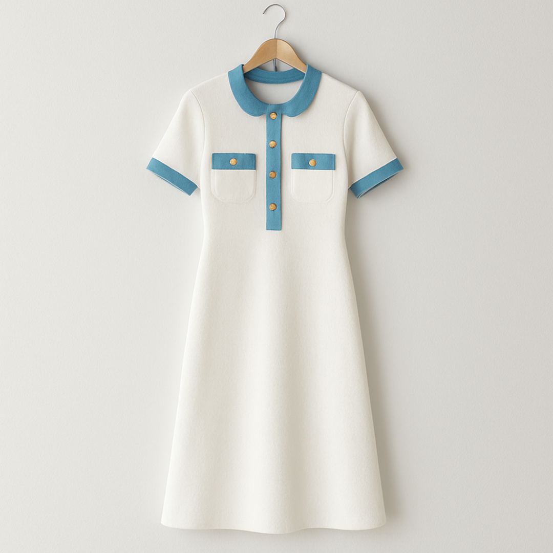 Vestido midi de punto de canalé con detalle de botones estilo vaquero