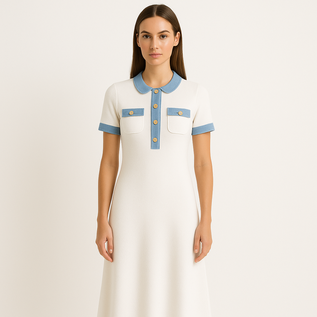 Vestido midi de punto de canalé con detalle de botones estilo vaquero