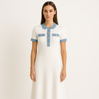 Vestido midi de punto de canalé con detalle de botones estilo vaquero