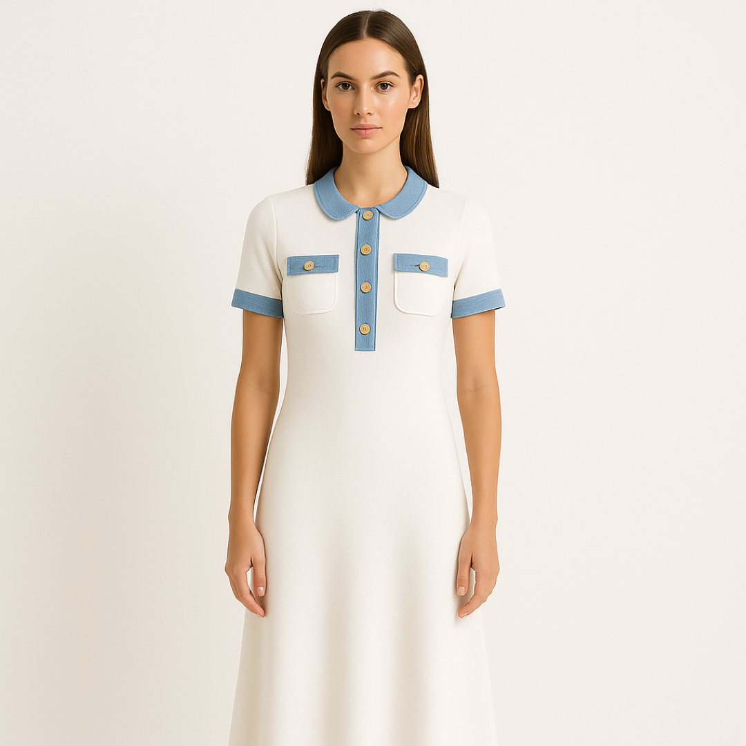 Vestido midi de punto de canalé con detalle de botones estilo vaquero