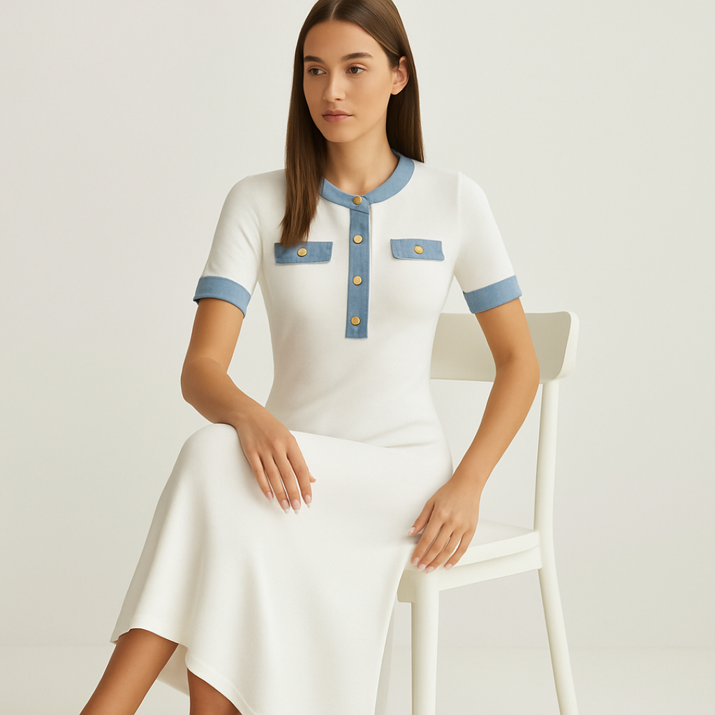 Vestido midi de punto de canalé con detalle de botones estilo vaquero