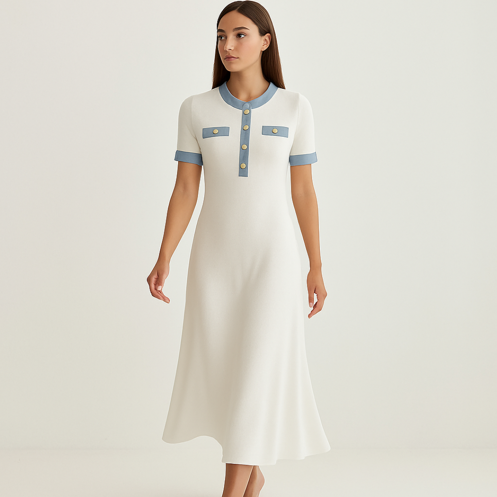 Vestido midi de punto de canalé con detalle de botones estilo vaquero