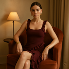 Vestido midi sedoso con volantes en cascada y cintura ajustada