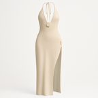 Long Dress with Sculptural Rosette Chest Detail