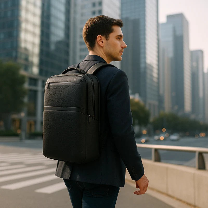 Spacious Faux Leather Laptop Backpack with Padded Straps