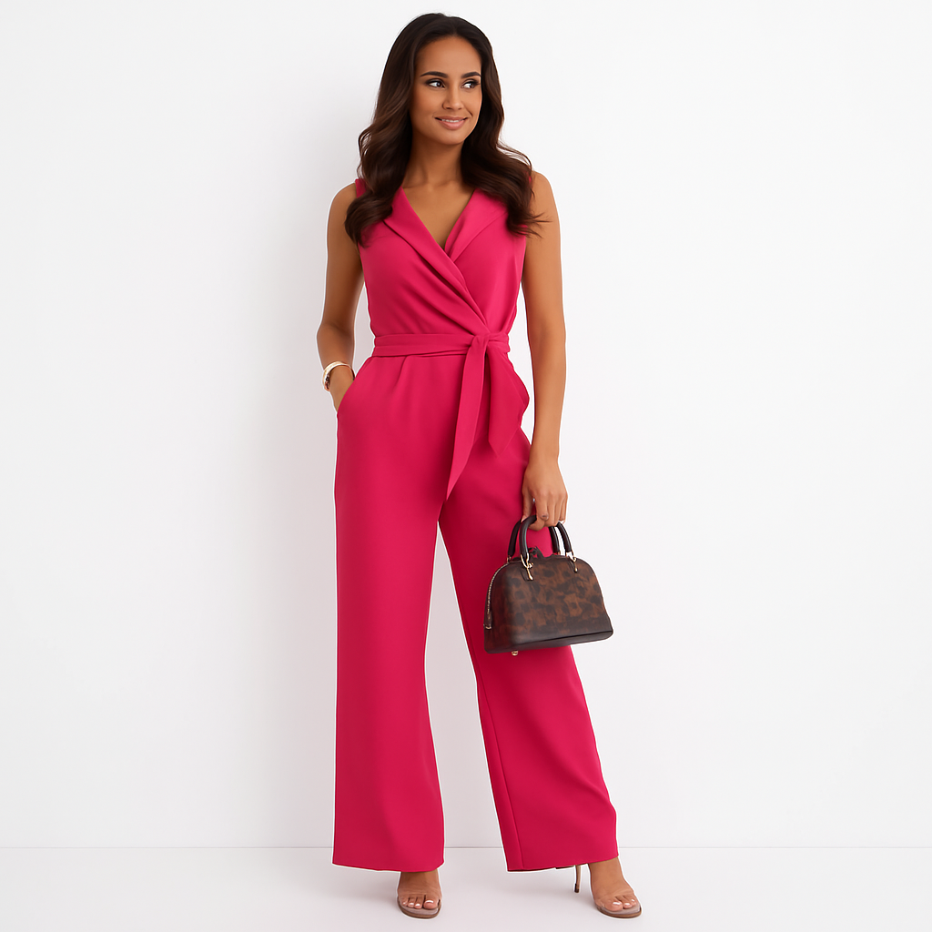 Sleeveless Wide-Leg Jumpsuit with Belted Waist Detail