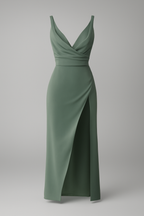 Vestido midi drapeado con abertura lateral para la noche