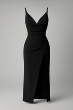 Vestido midi drapeado con abertura lateral para la noche