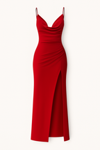 Vestido midi drapeado con abertura lateral para la noche