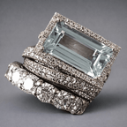 Stackable Blue-Green Glass Ring Set in Silver Colour