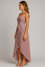 One-Shoulder Pleated Ruffle Dress with a Chiffon Skirt