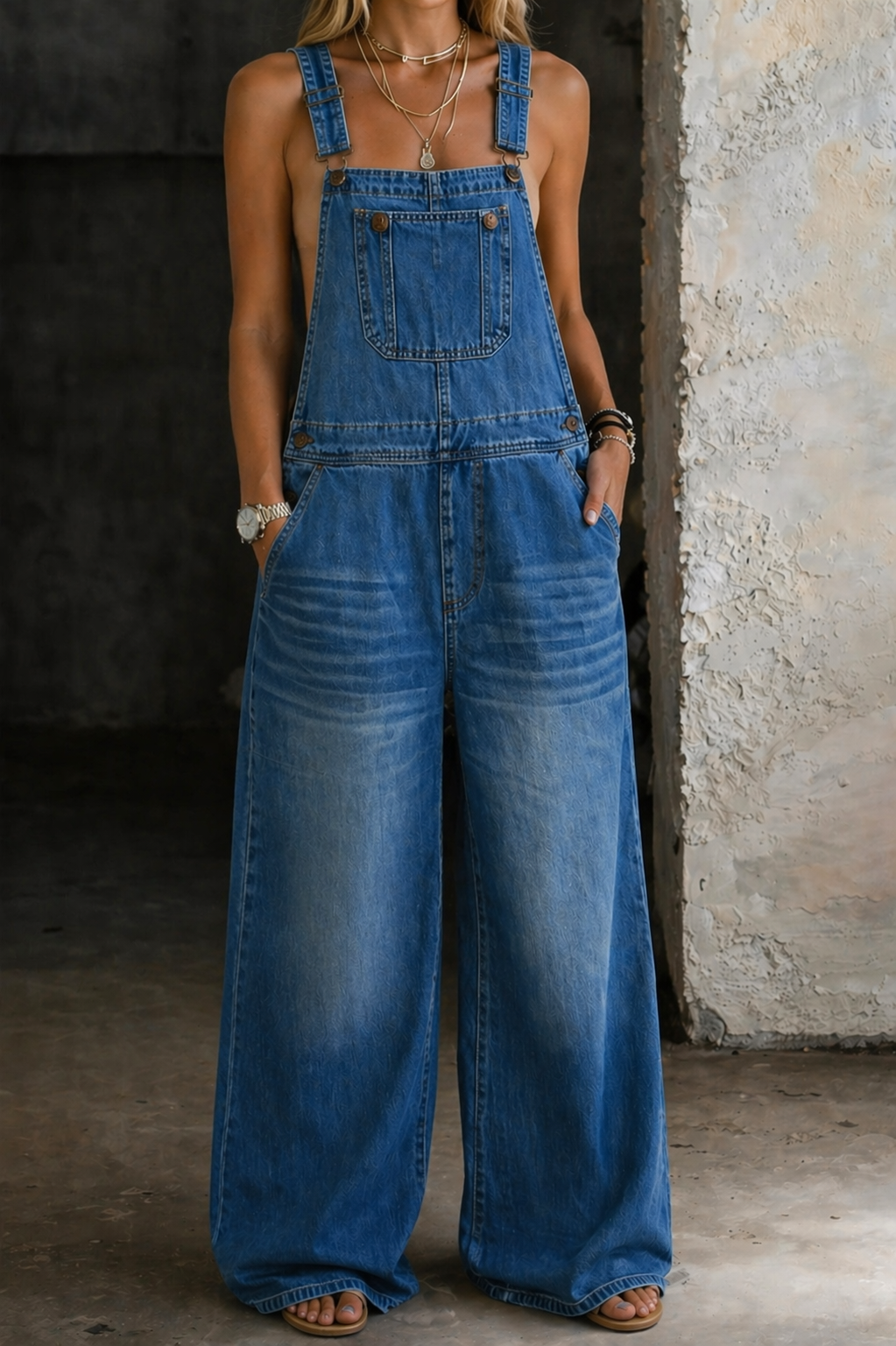 Relaxed Jumpsuit with Peter Pan Collar and Side Pockets