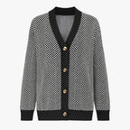 Lightweight Knitted V-Neck Cardigan with Contrast Stripes