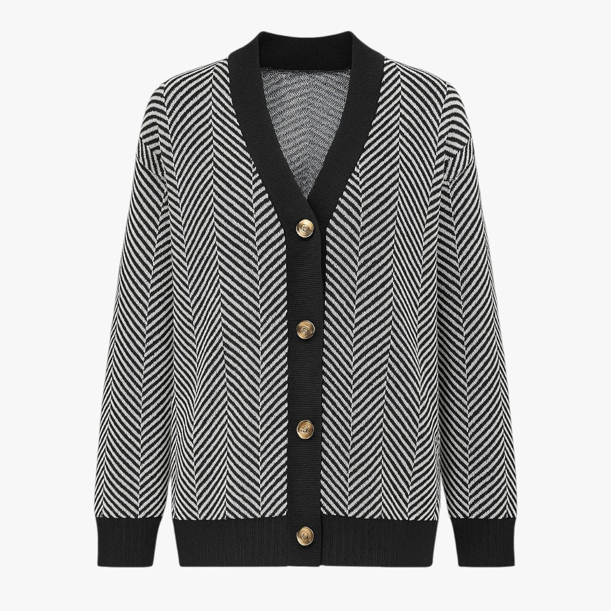 Lightweight Knitted V-Neck Cardigan with Contrast Stripes