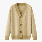 Lightweight Knitted V-Neck Cardigan with Contrast Stripes