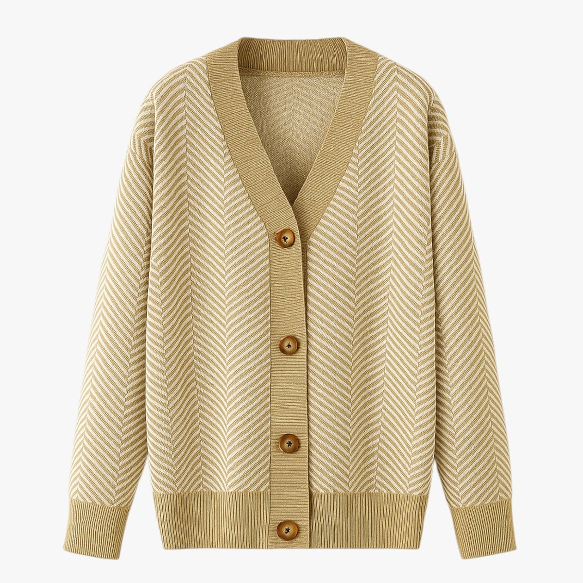 Lightweight Knitted V-Neck Cardigan with Contrast Stripes