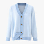 Lightweight Knitted V-Neck Cardigan with Contrast Stripes