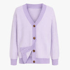 Lightweight Knitted V-Neck Cardigan with Contrast Stripes