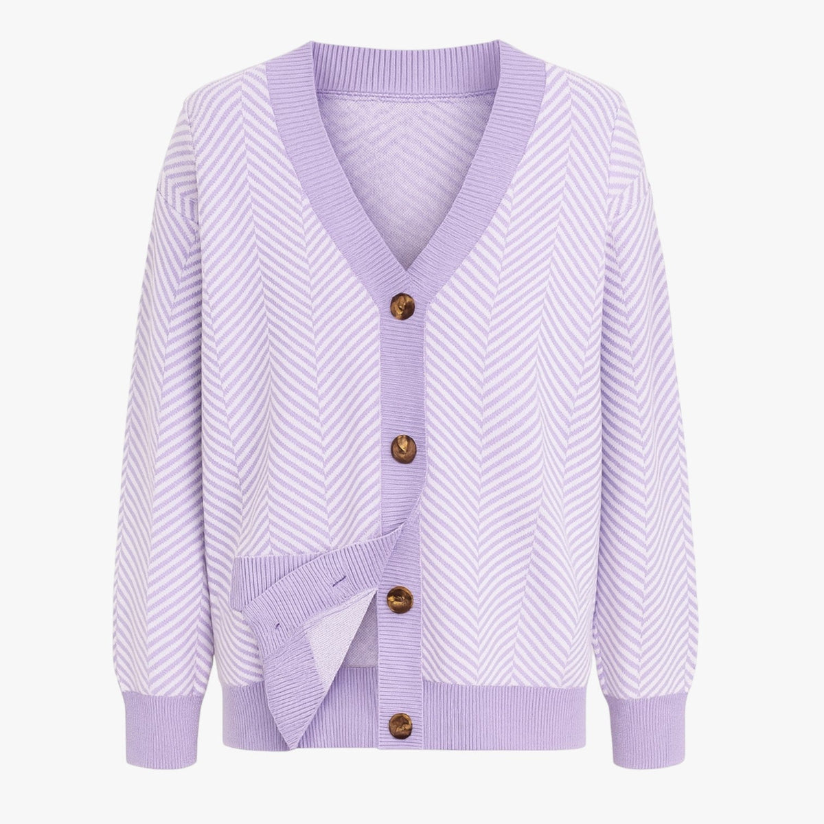 Lightweight Knitted V-Neck Cardigan with Contrast Stripes