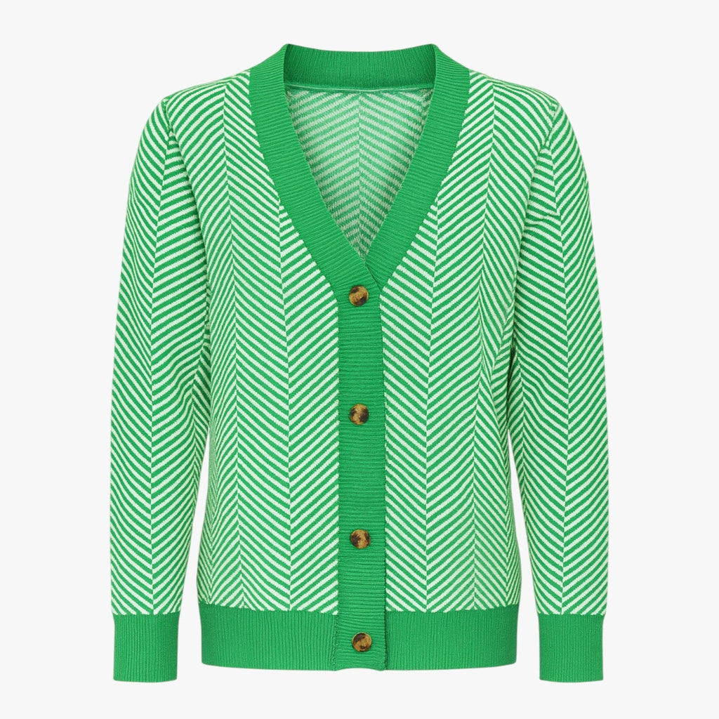 Lightweight Knitted V-Neck Cardigan with Contrast Stripes