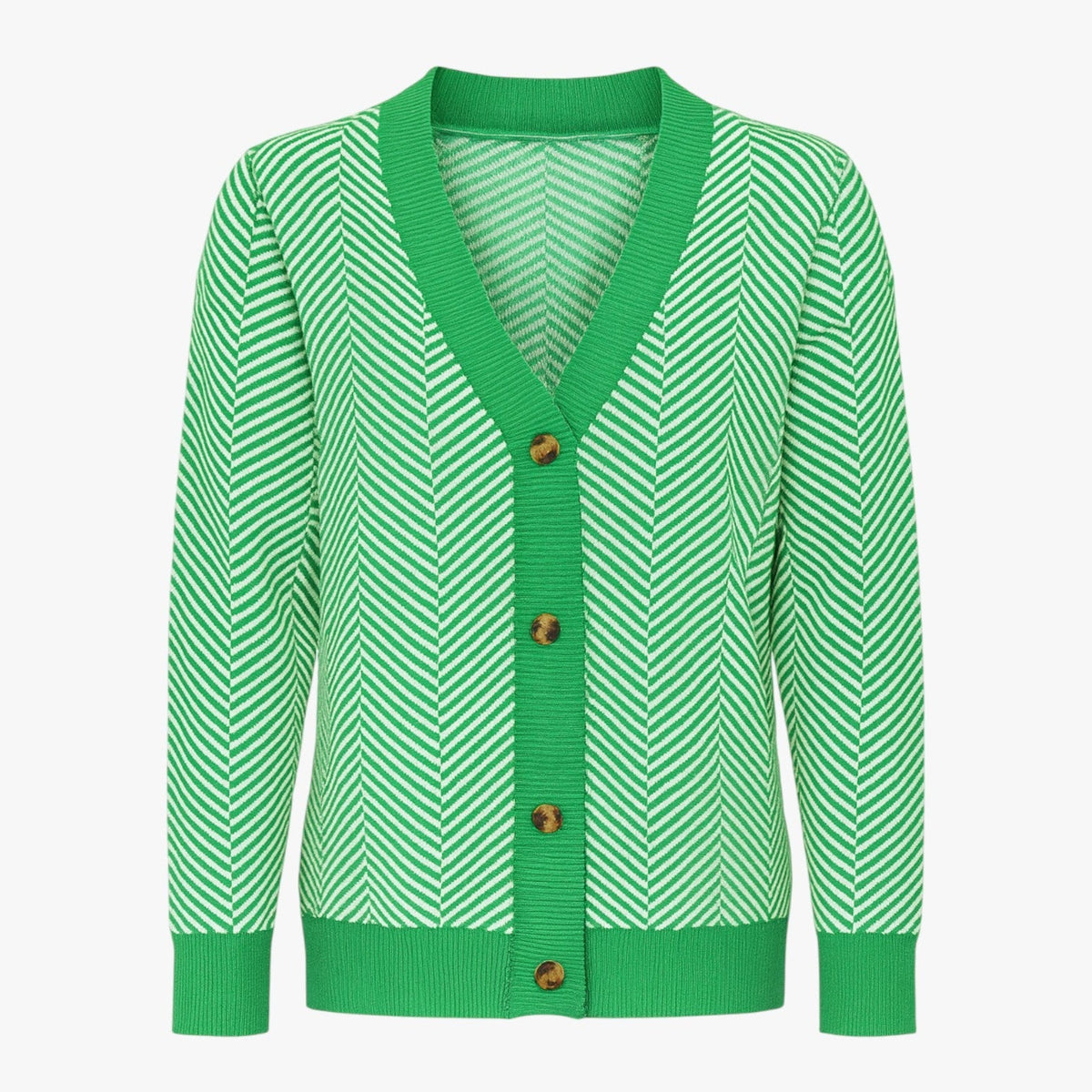 Lightweight Knitted V-Neck Cardigan with Contrast Stripes