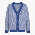 Lightweight Knitted V-Neck Cardigan with Contrast Stripes