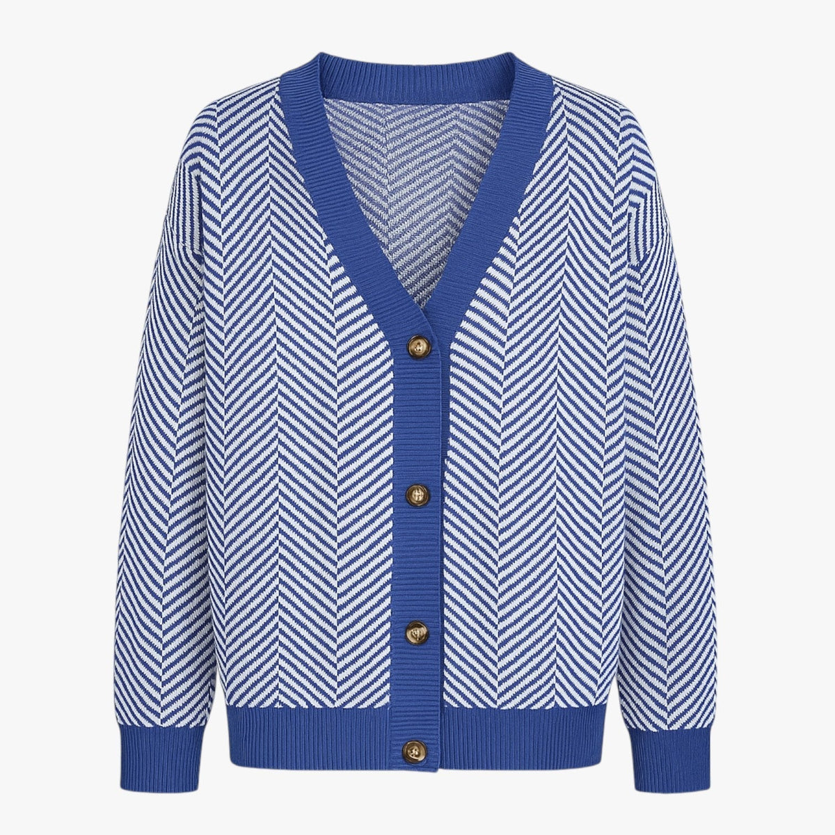 Lightweight Knitted V-Neck Cardigan with Contrast Stripes