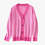 Lightweight Knitted V-Neck Cardigan with Contrast Stripes