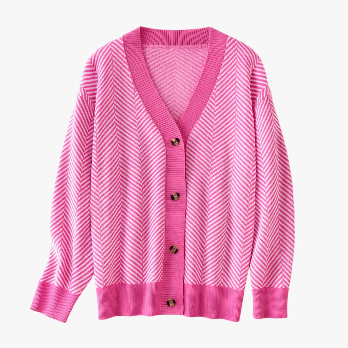 Lightweight Knitted V-Neck Cardigan with Contrast Stripes