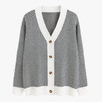 Lightweight Knitted V-Neck Cardigan with Contrast Stripes