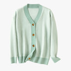 Lightweight Knitted V-Neck Cardigan with Contrast Stripes