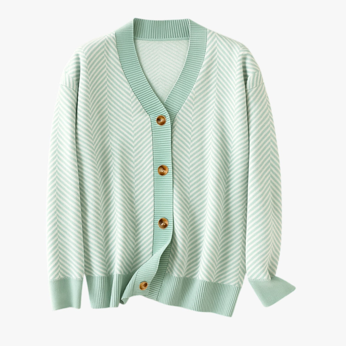 Lightweight Knitted V-Neck Cardigan with Contrast Stripes