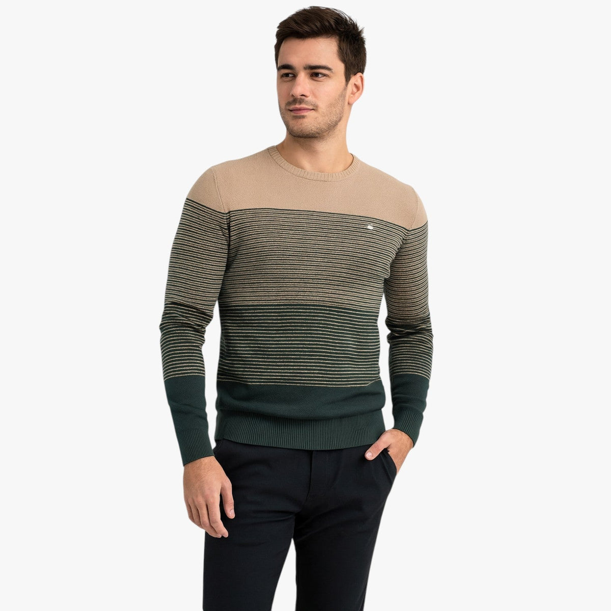 Slim-Fit Striped Crewneck Jumper for Men