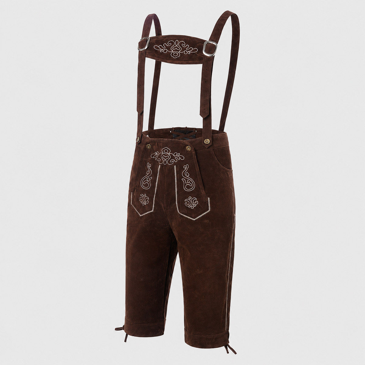 Suede-Look Knee Breeches with Traditional Embroidery