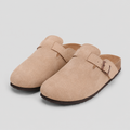 Zuecos de aspecto ante con hebilla ajustable y plantilla de corcho