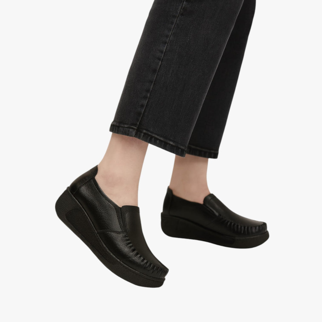 Faux Leather Moccasin Loafers with Platform Sole