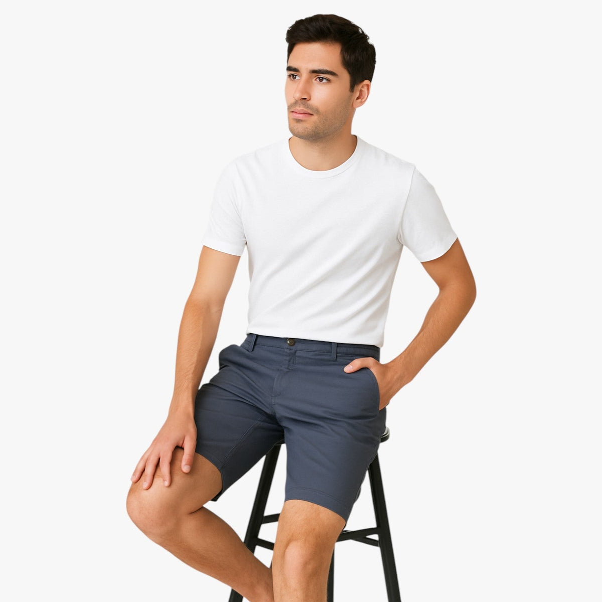 Stretch Cotton Shorts with Elastic Waistband for Men
