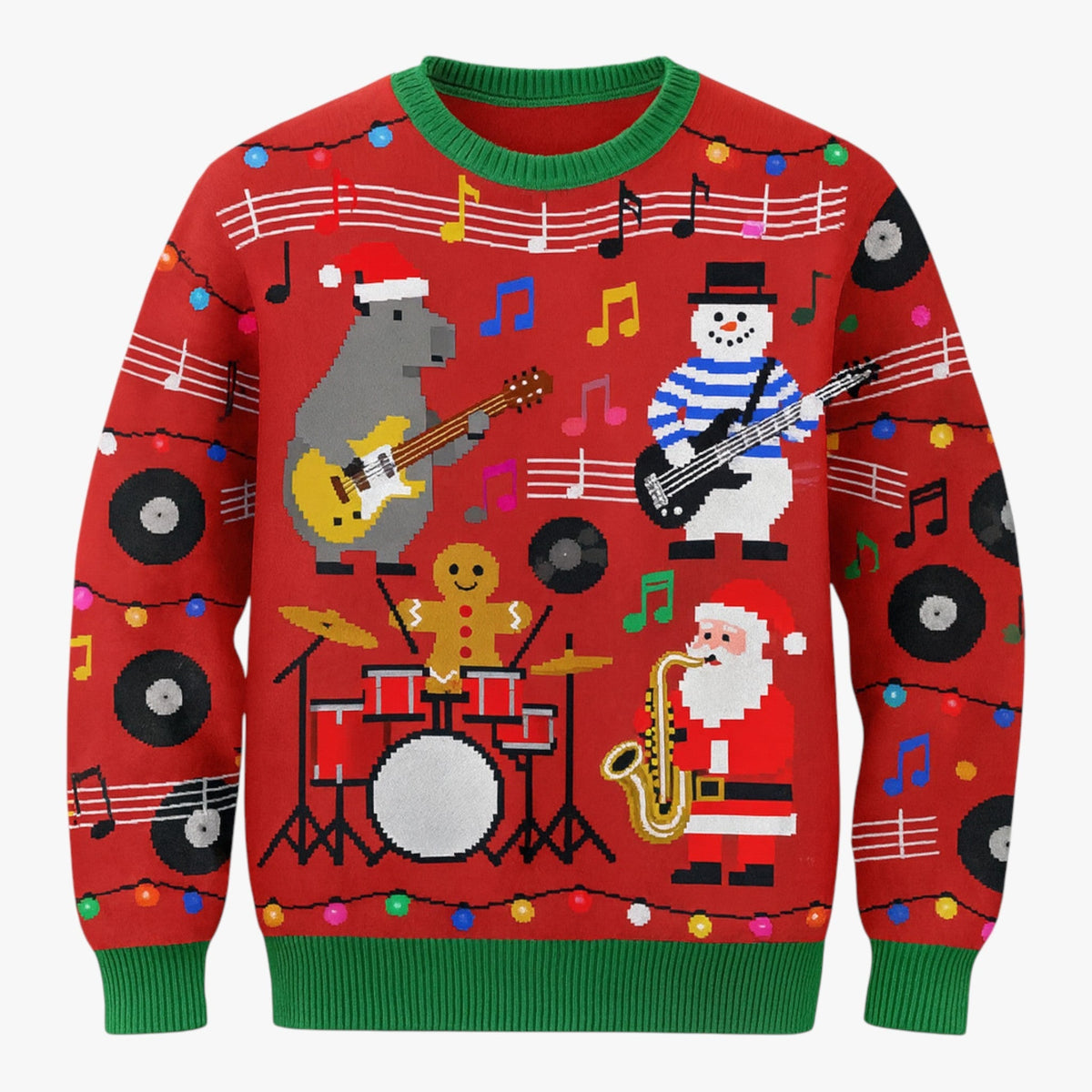 Festive Animal-Print Christmas Sweater with Long Sleeves