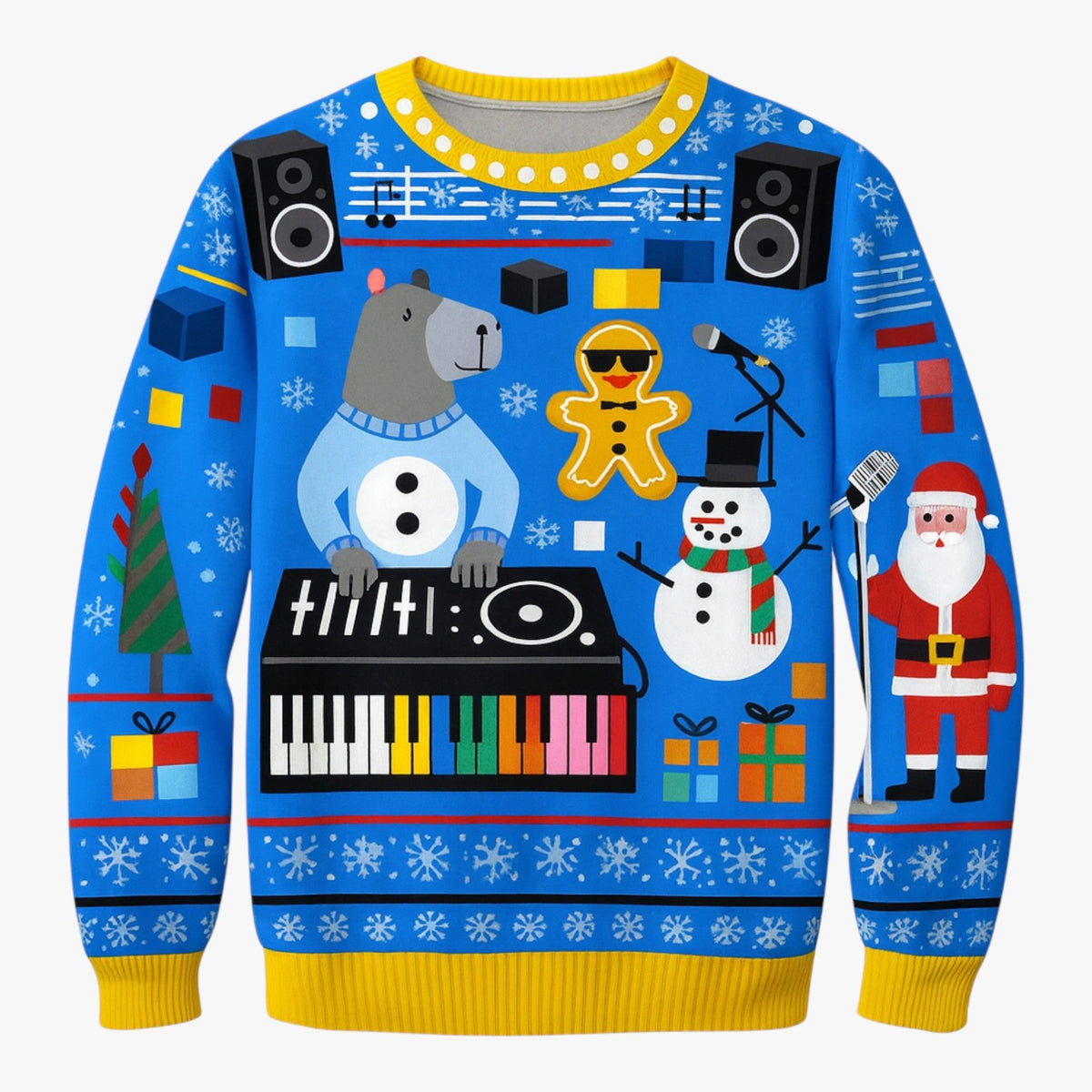 Festive Animal-Print Christmas Sweater with Long Sleeves