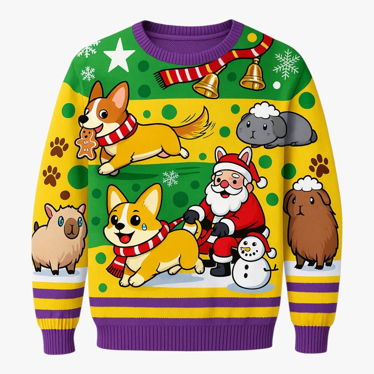 Festive Animal-Print Christmas Sweater with Long Sleeves
