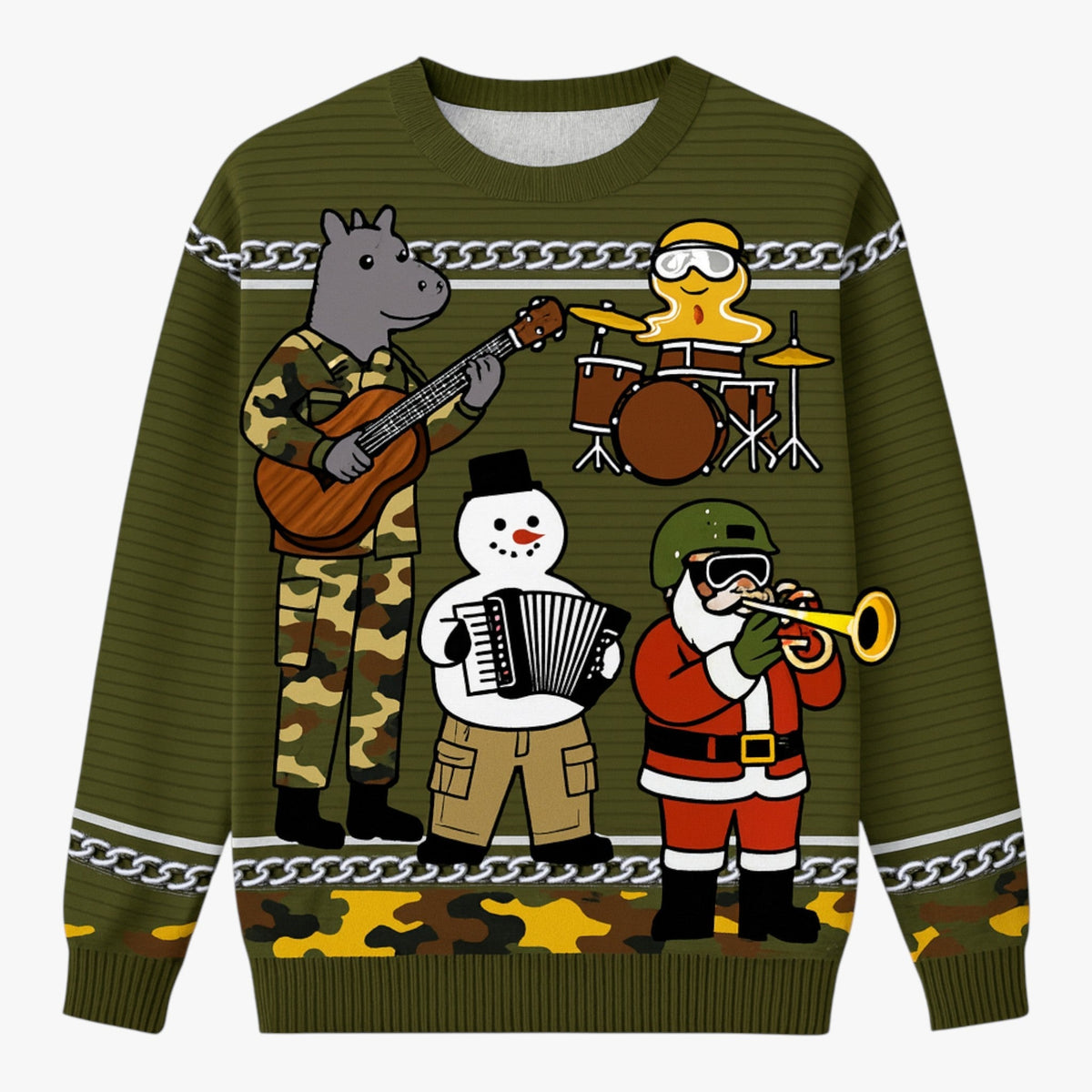 Festive Animal-Print Christmas Sweater with Long Sleeves