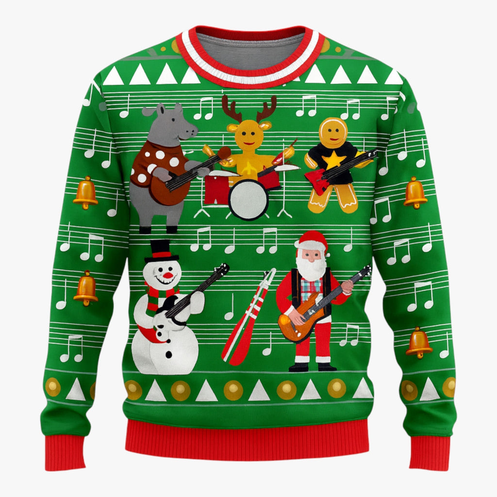 Festive Animal-Print Christmas Sweater with Long Sleeves
