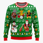 Festive Animal-Print Christmas Sweater with Long Sleeves