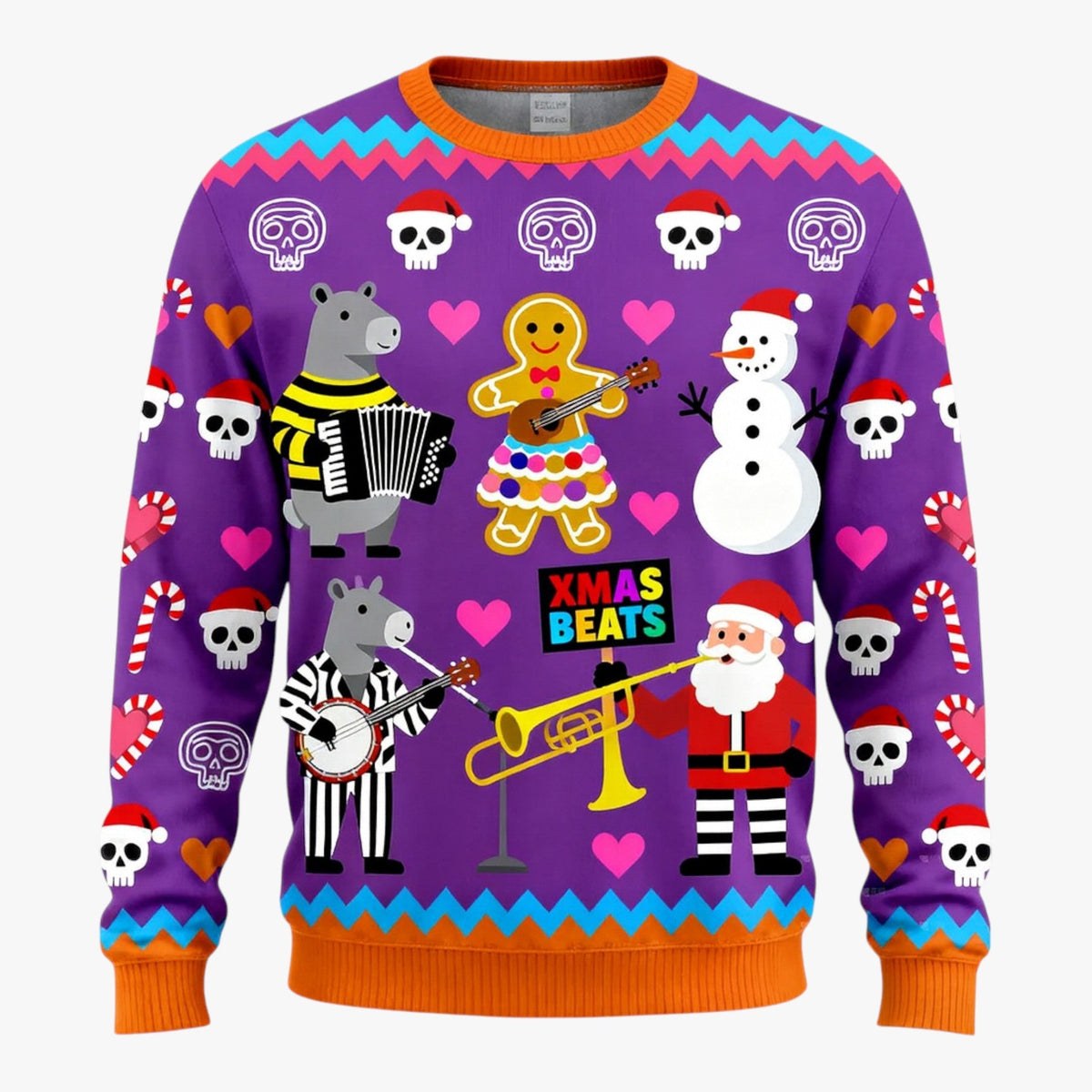 Festive Animal-Print Christmas Sweater with Long Sleeves