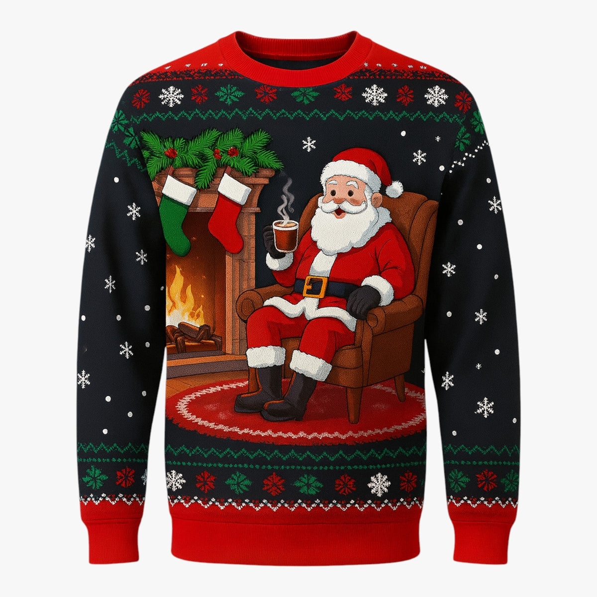 Festive Printed Christmas Knit Sweater with Crew Neck